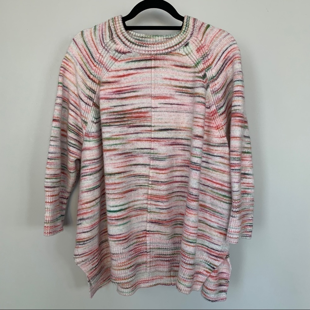Lou & Grey for Loft Pastel Pink w/Multicolor Design  Oversized Sweater Size L/XL